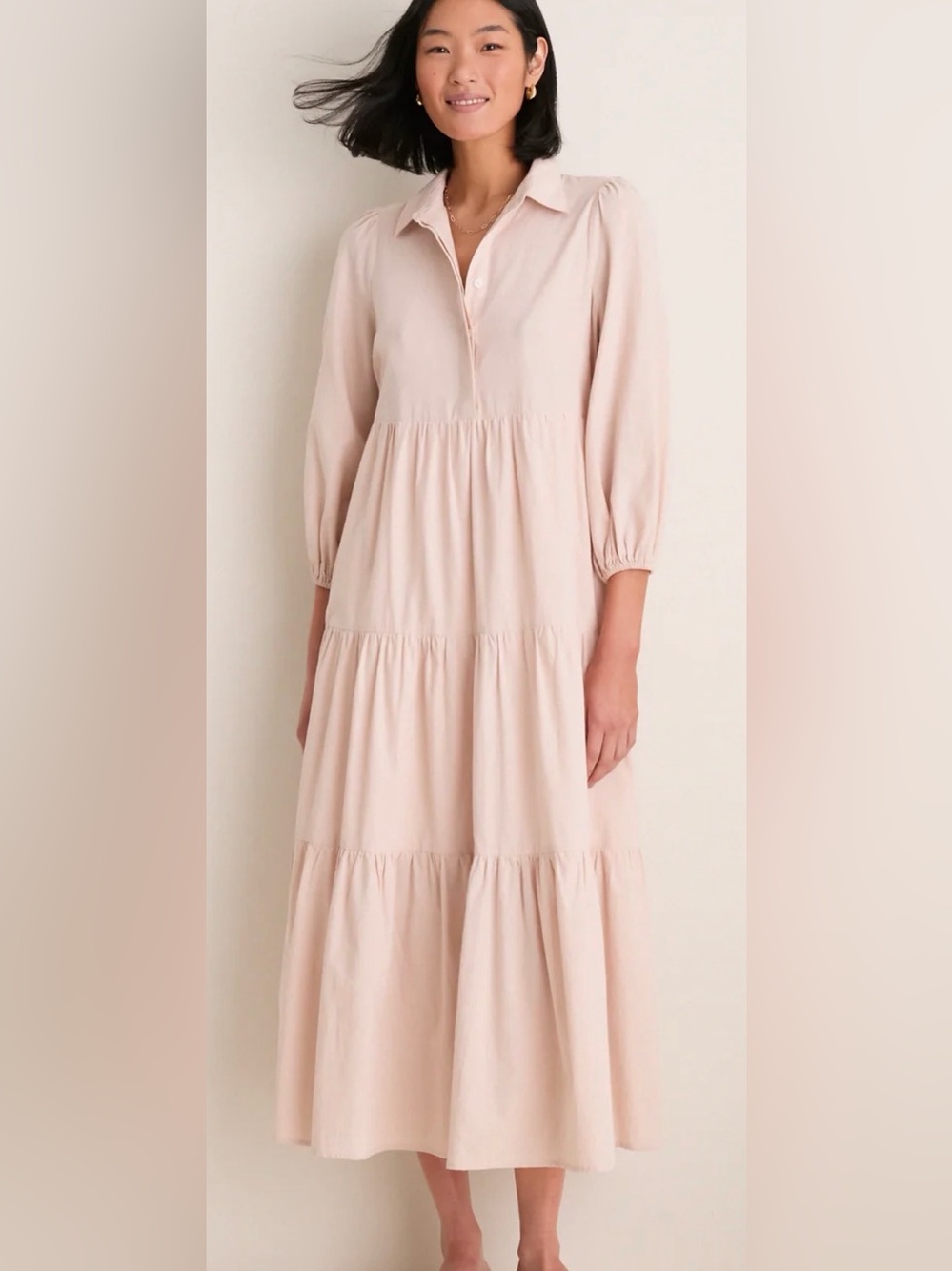 Pomander Place Soft Blush Tiered Midi Dress